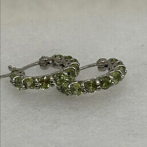 Peridot 925 Sterling Huggie Hoop Earrings Prong Set Green